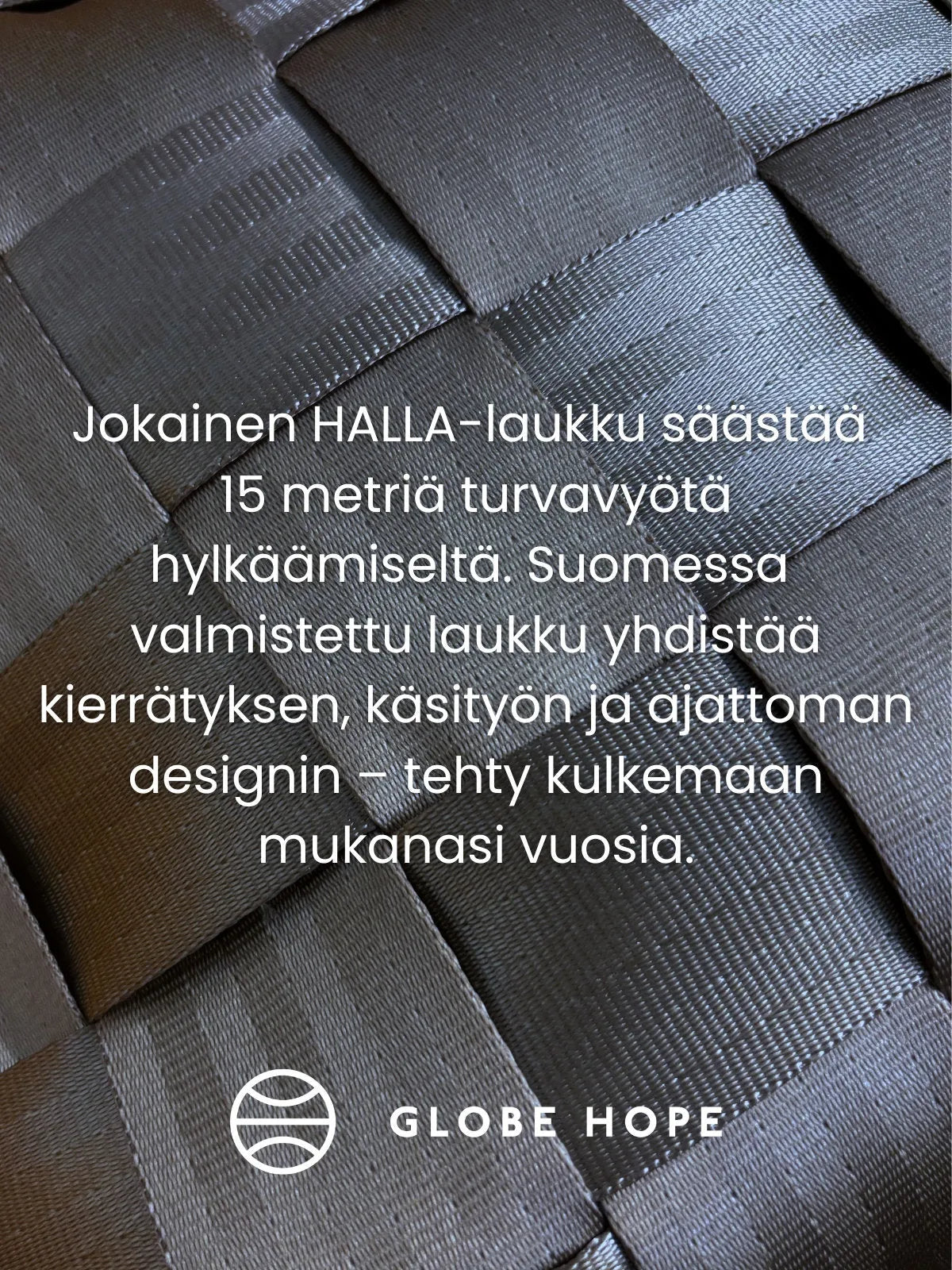 Globe Hope, Halla laukun materiaali-info.