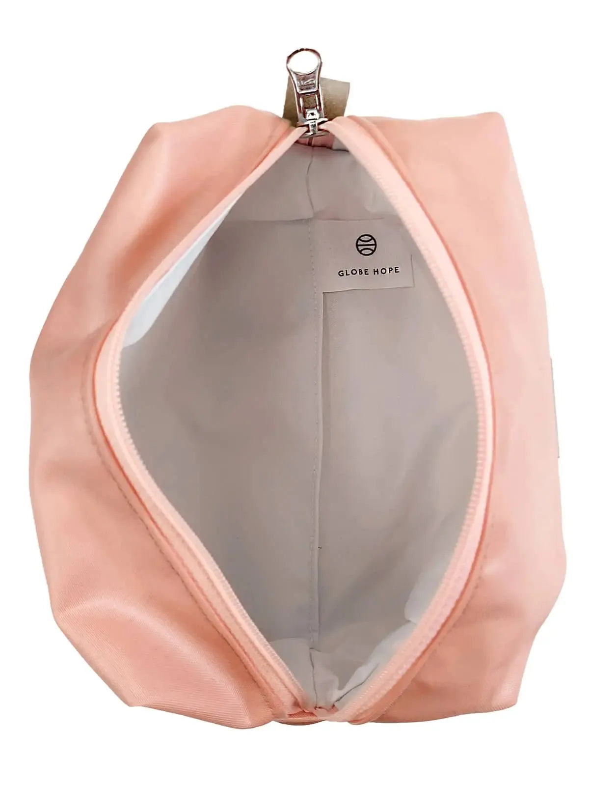 Globe Hope, Routa toilettilaukku, vaaleanpunaisesta airbag-kankaasta, sisäkuva.